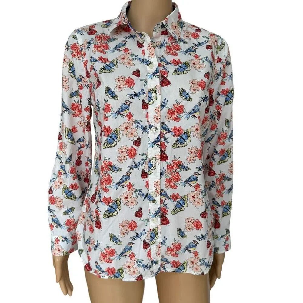 Talbots 100% cotton "Exquisite Butterfly” roll tab long-sleeves size 6p